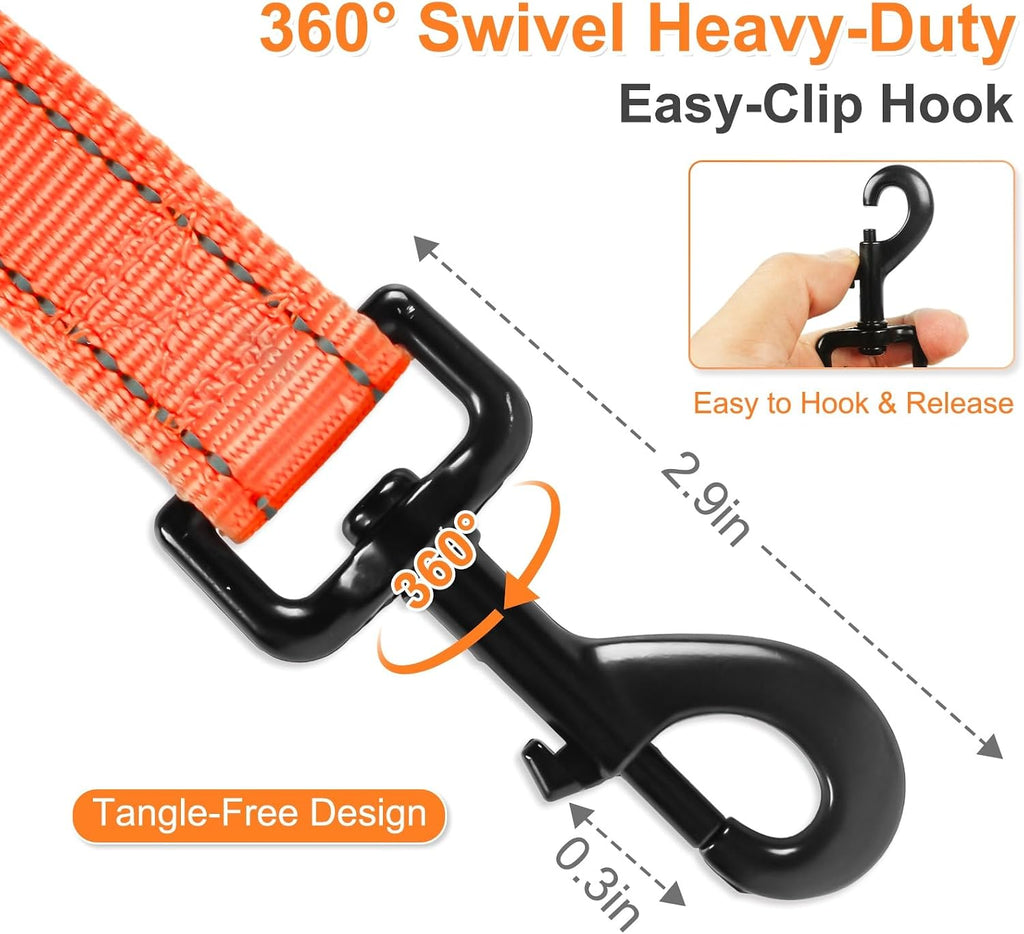 Heavy Duty Dog Leash with 2 Comfortable Padded Handles, 6FT Traffic Handle Extra Control, Highly Reflective Threads Leash for Small/Medium/Large Dogs (Orange)