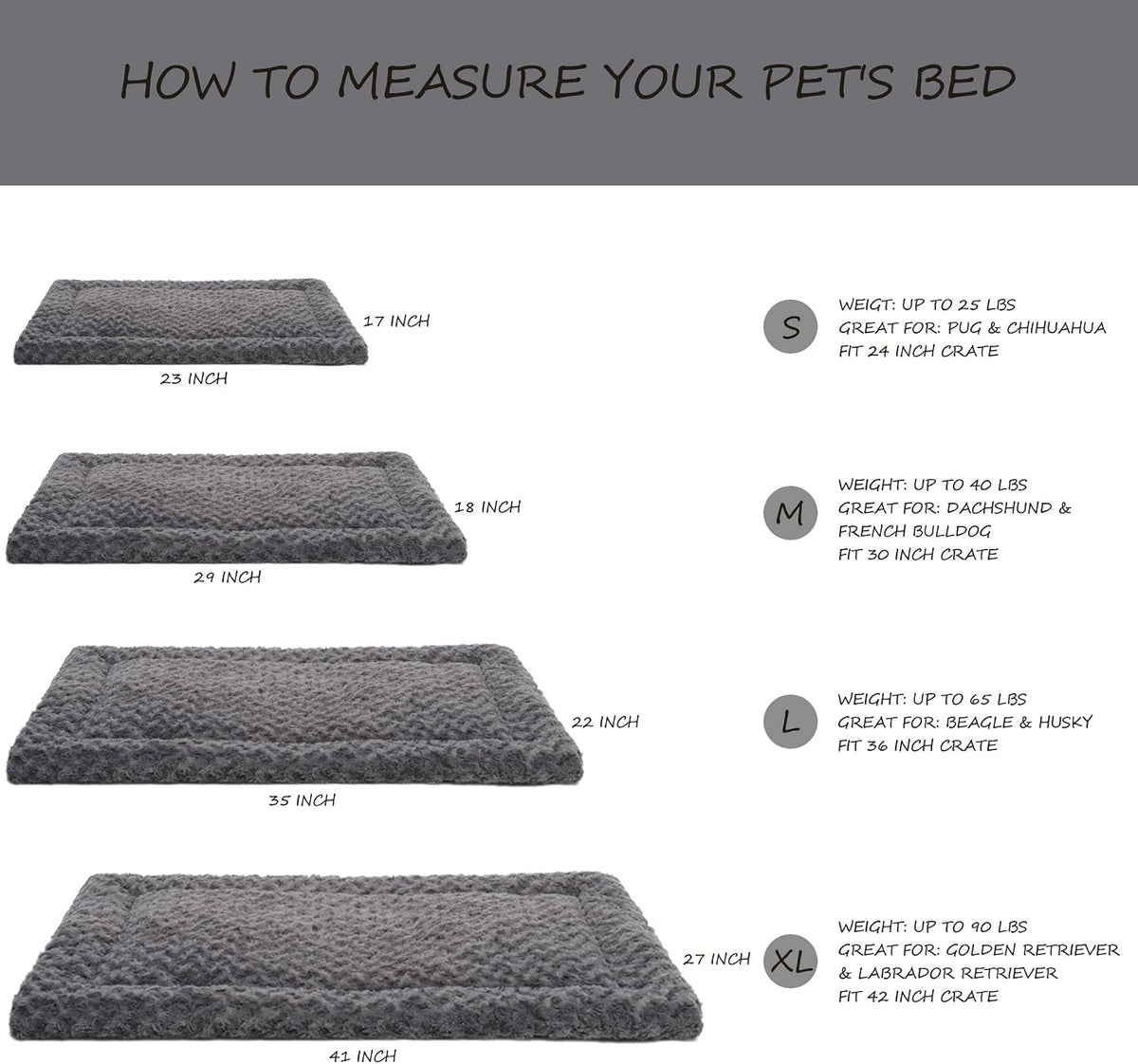Exsnugy Washable Dog Bed Mat Medium Size Fluffy Pet Crate Pad 36x23