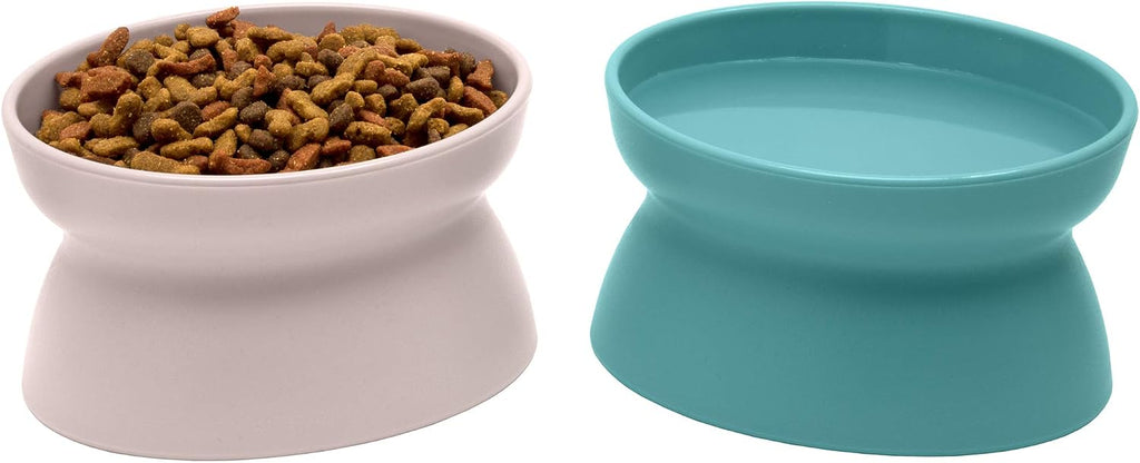 Kitty City Elevated Cat Bowls (Set of 2), Whisker-Friendly Raised Cat Food & Water Dishes, Modern Pedestal Design, Dishwasher Safe, 6.5 oz Each – Teal & Light Pink
