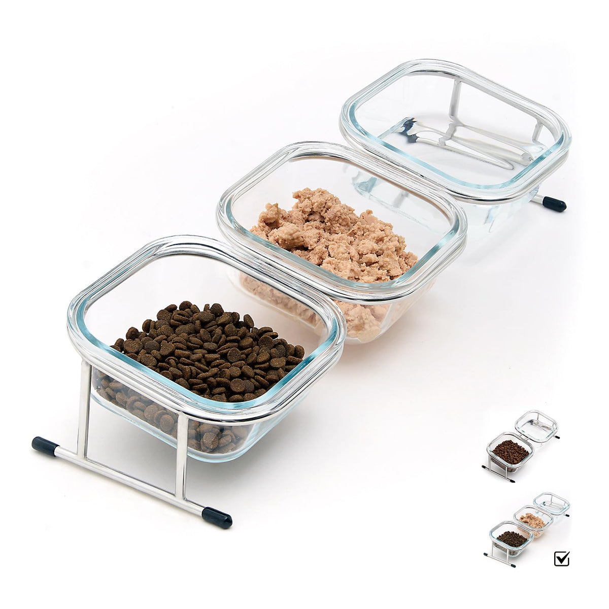Elevated Cat Bowls, 15° Tilted Glass Raised Cat Food and Water Bowl