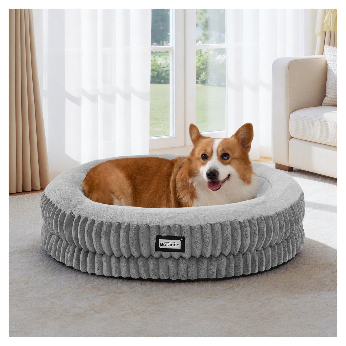 BALANCE Cat Bed Kitten Bed, Washable Round Cat Beds for Indoor Cats, Super Soft Plush Faux Fur Pet Bed for Puppy and Kitten with Anti-Slip Bottom