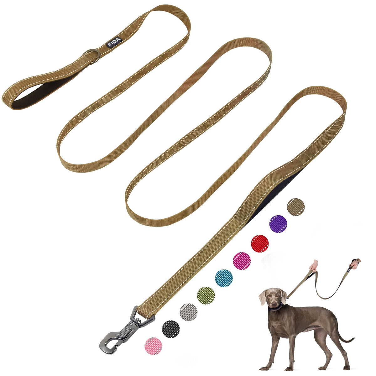 Fida Heavy Duty Dog Leash for Medium Large Dogs, 4 FT, Dual Padded Handles