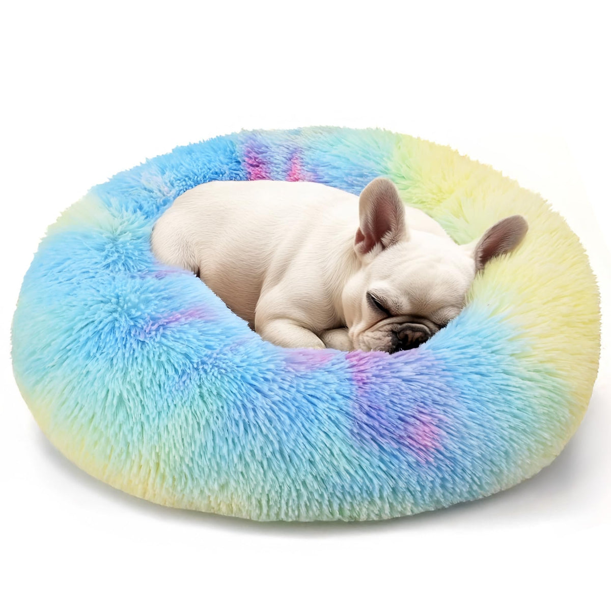 Hoewina Dog & Cat Bed for Indoor Cats, 20in Calming Donut Bed (Light Grey)