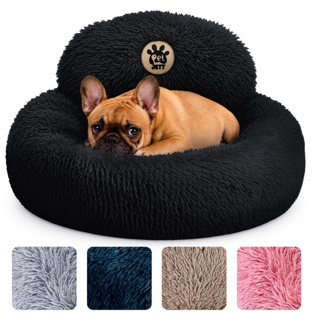 PetJett Calming Dog Bed Medium Size Dog - 30'' Donut Bed, Washable Dog Bed - Anti-Slip & Super Soft Fluffy Plush Round Dog Bed, Anti-Anxiety Premium Comfort Pet Bed, Fits Dogs Upto 45 lbs - Dark Grey