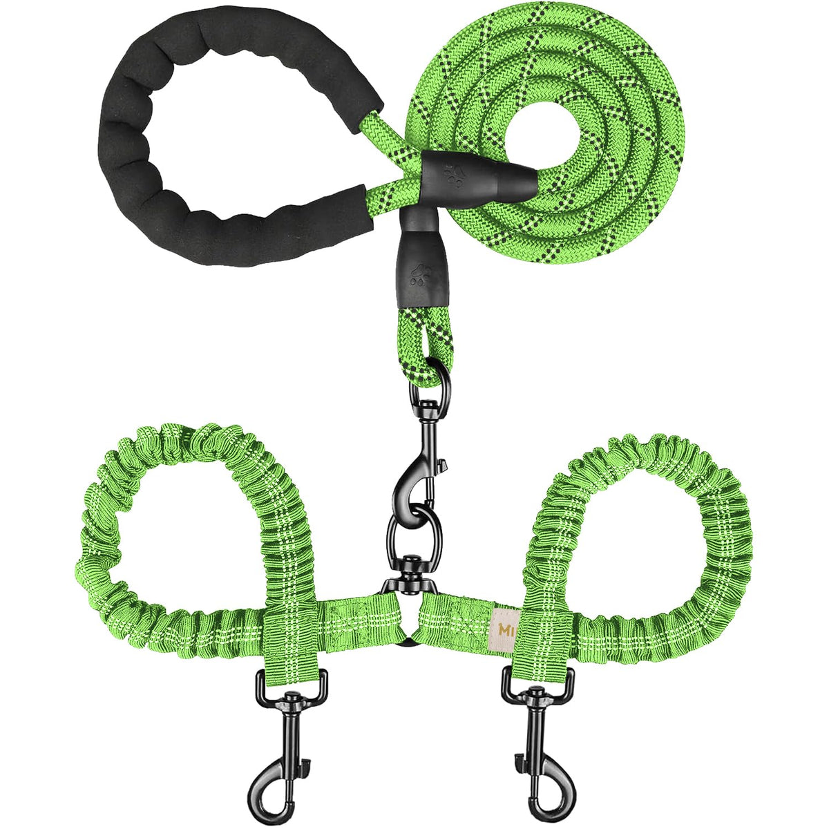 MingXpets Double Dog Leash,360° Swivel Tangle Free Bungee Walking Training