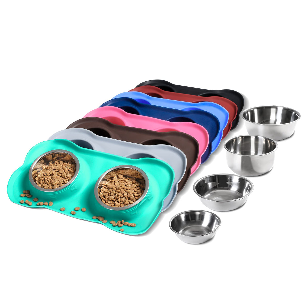 Hubulk Pet Dog Bowls 2 Stainless Steel Dog Bowl with No Spill Non-Skid Silicone Mat + Pet Food Scoop Water and Food Feeder Bowls for Feeding Small Medium Large Dogs Cats Puppies (S, Black)
