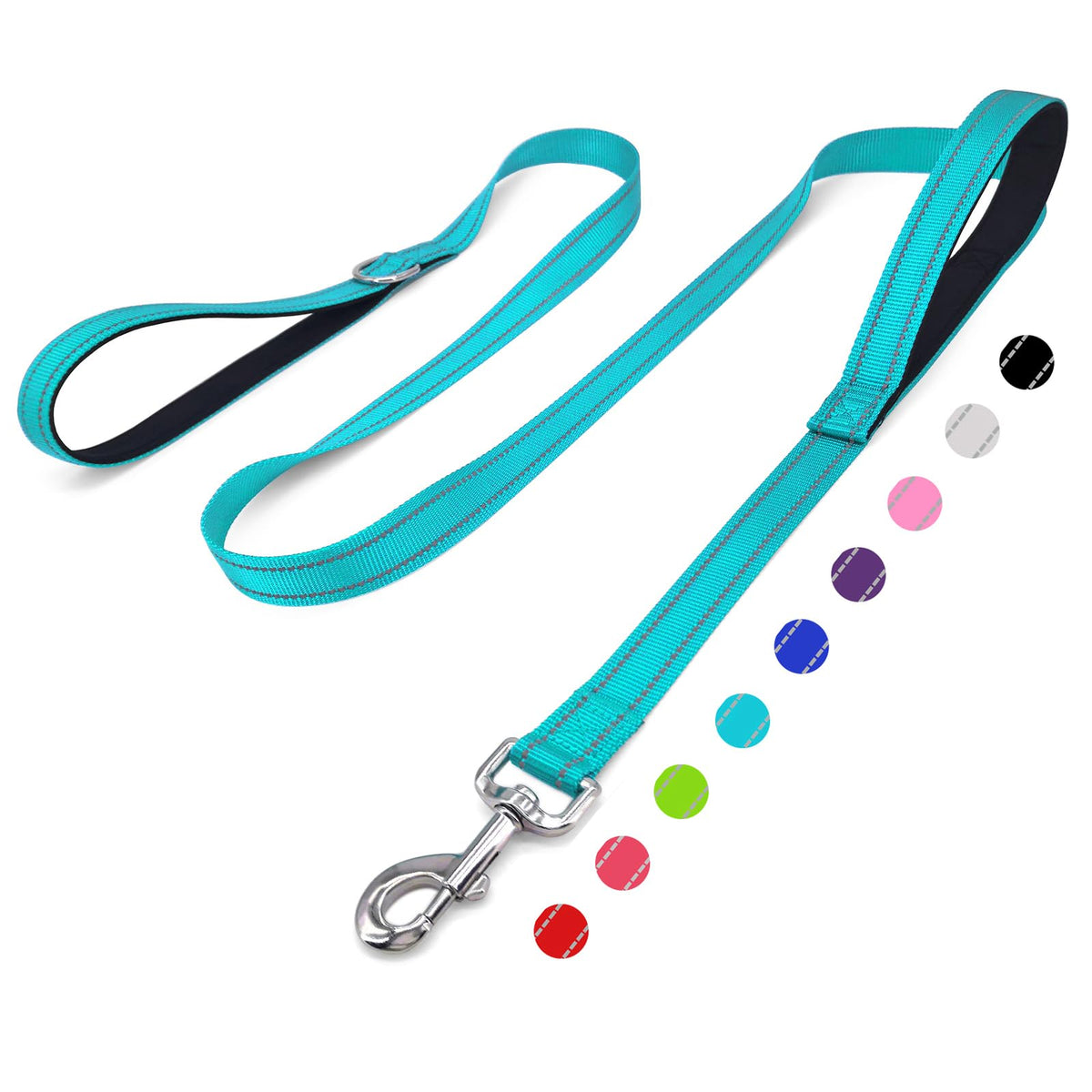 6 FT Black Nylon Reflective Dog Leash for Large Dogs with 2 Padded Handle