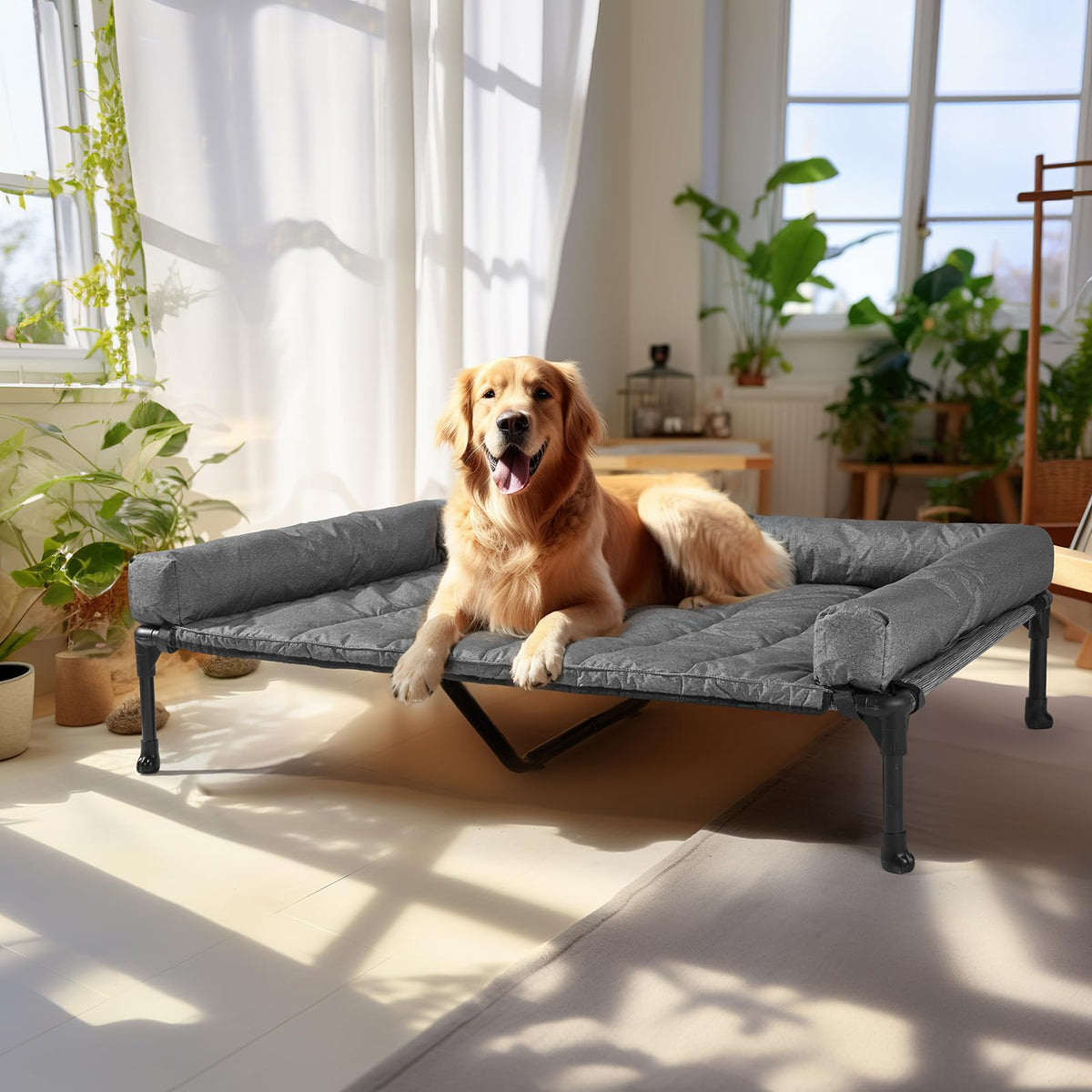 Veehoo Outdoor Elevated Dog Bed with Waterproof Bolster Cushion, Cooling