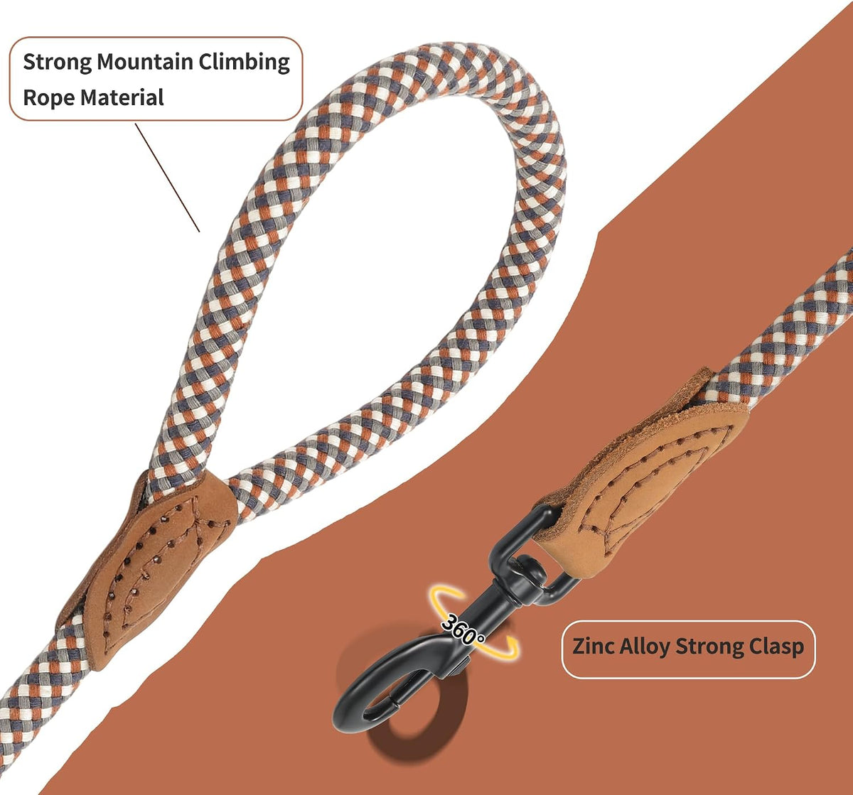 Mile High Life Dog Leash with Genuine Leather-Wrapped Ends, 4/5/6FT