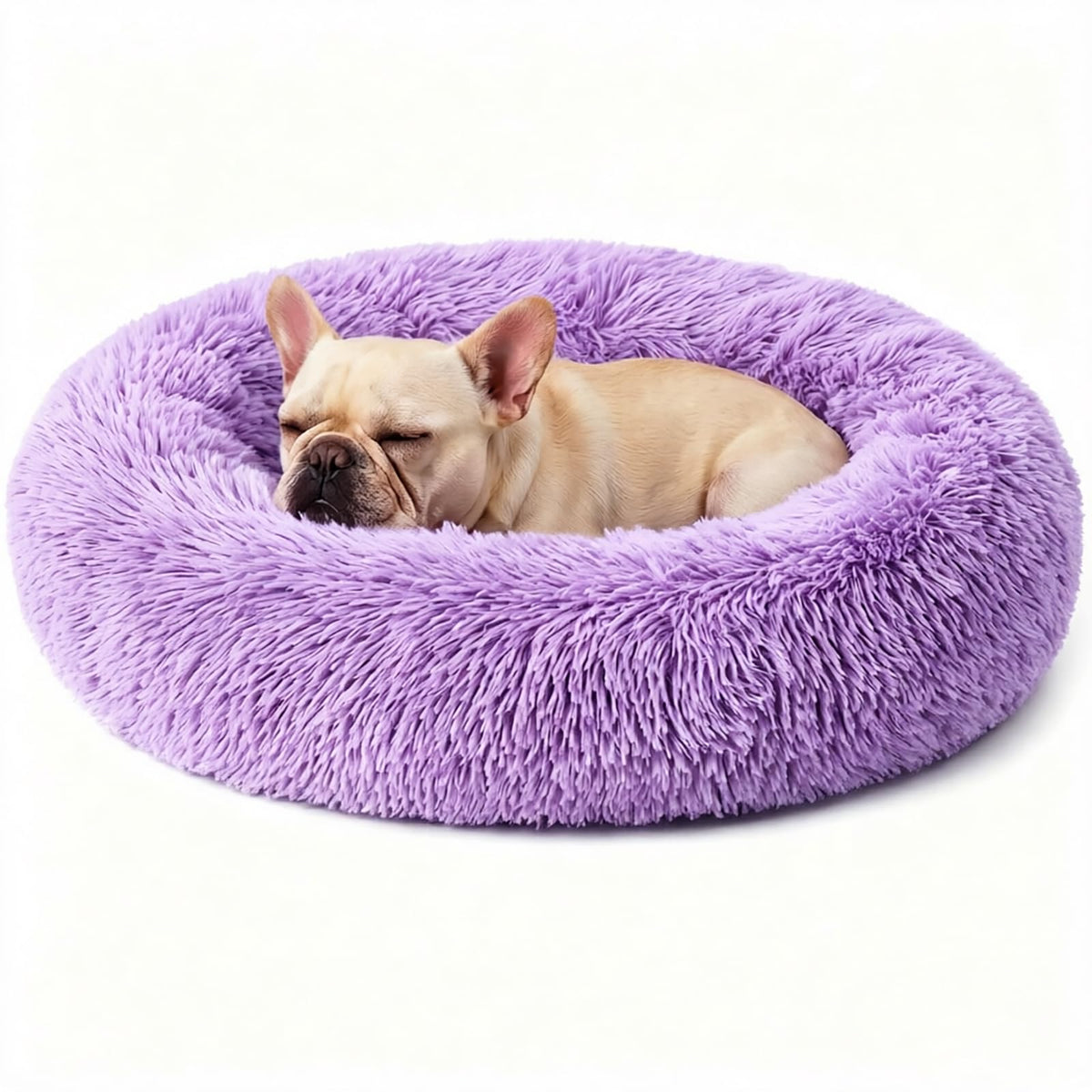 Calming Donut Dog and Cat Bed for Indoor Cats, Anti-Anxiety Round Fluffy Soft Washable Small Pet Bed for Puppy and Kitten, Warming Comfortable Luxury Anti-Slip Waterproof Mute Base 20in Gray
