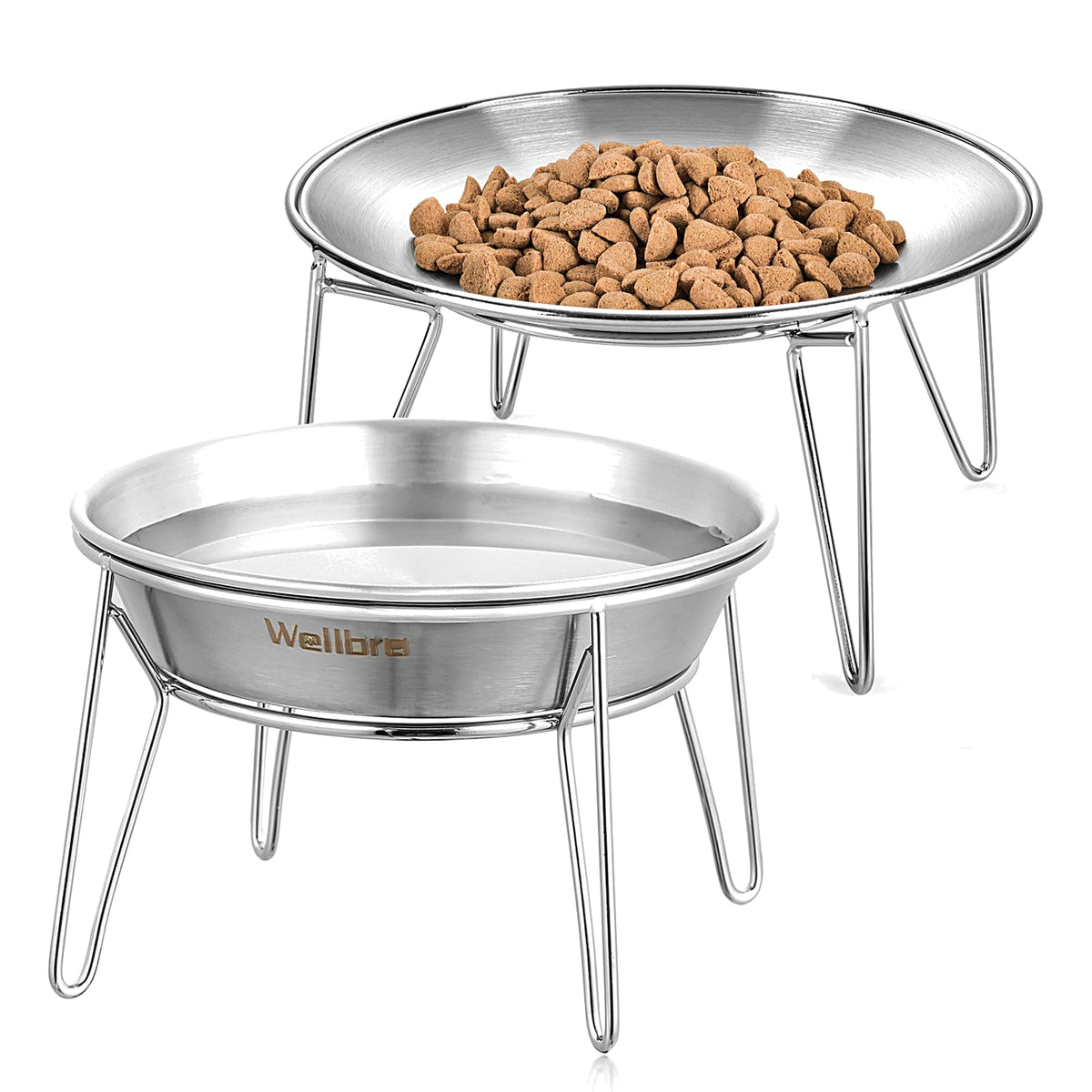 Elevated Cat Bowls, Wide Stainless Steel Cat Food Bowls with Metal Stand Whisker Stress-Free, Raised Food and Water Dish for Cats, Kitten, Puppies and Small Dogs
