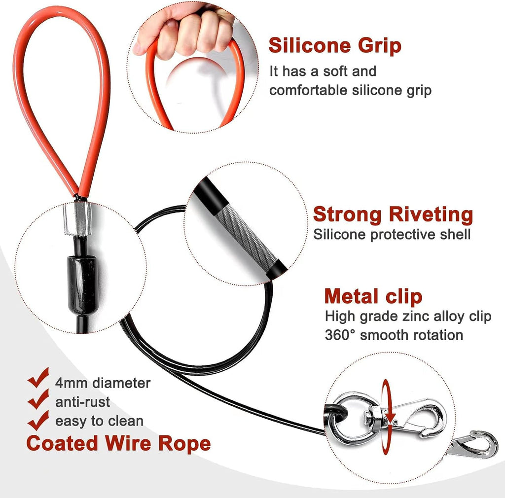 Heavy Duty Dog Leash, Chew Proof Metal Leash for Large Dogs (Up to 250lbs), WireRope Dog Leashes with Soft Silicone Grip (Black, 5 FT)