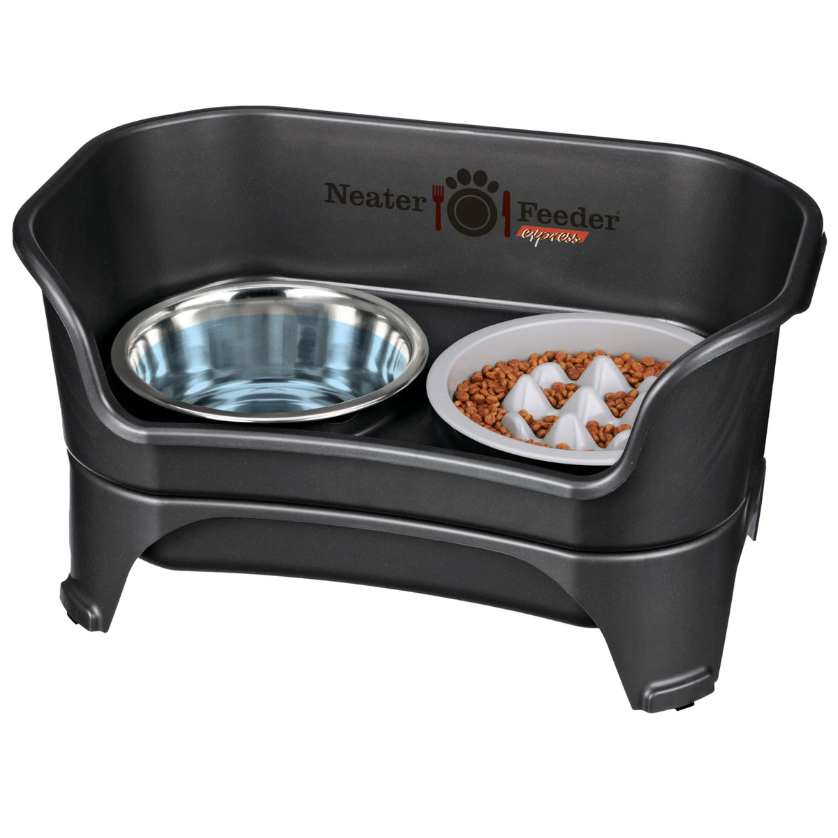 Neater Feeder Express Mess Proof Dog Bowls Elevated for Small Breeds under 15 Lb, Made in USA, No Spill Raised Dog Food Bowl Stand, Stainless Steel Food and Water Bowl Set, Feeding Station, Cappuccino
