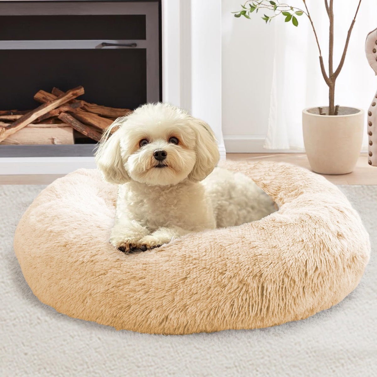 JOLLYVOGUE Small Dog Bed, Calming Dog Beds for Small Dogs & Indoor Cats - 20 Inches Donut Washable Cat Bed for Kittens & Puppies, Round Fluffy Plush Faux Fur Pet Beds(Smoke Grey)