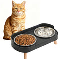 LoeJan Elevated Cat Bowls Set - Raised Cat Food and Water Bowl Set with Non Slip Stand - Pet Feeding Station with 2 Stainless Steel Bowls with Splash Proof Guard