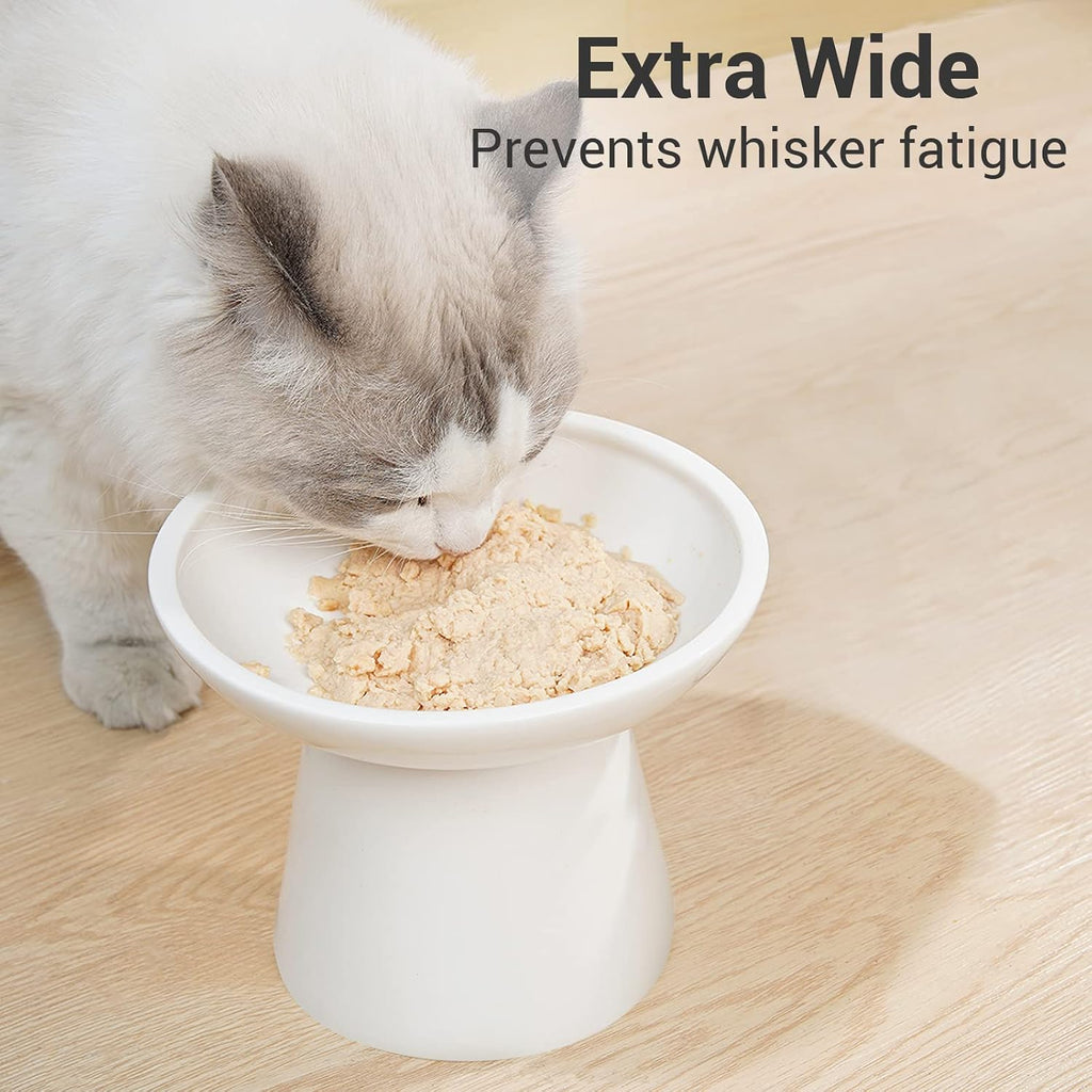 CEEFU Extra Wide Elevated Ceramic 6.2" Shallow Cat Food Bowl