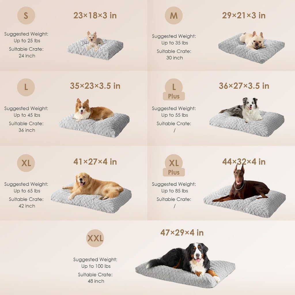 EHEYCIGA Washable Large Dog Bed for Crate, 35x23 Inch Pet Bed, Grey