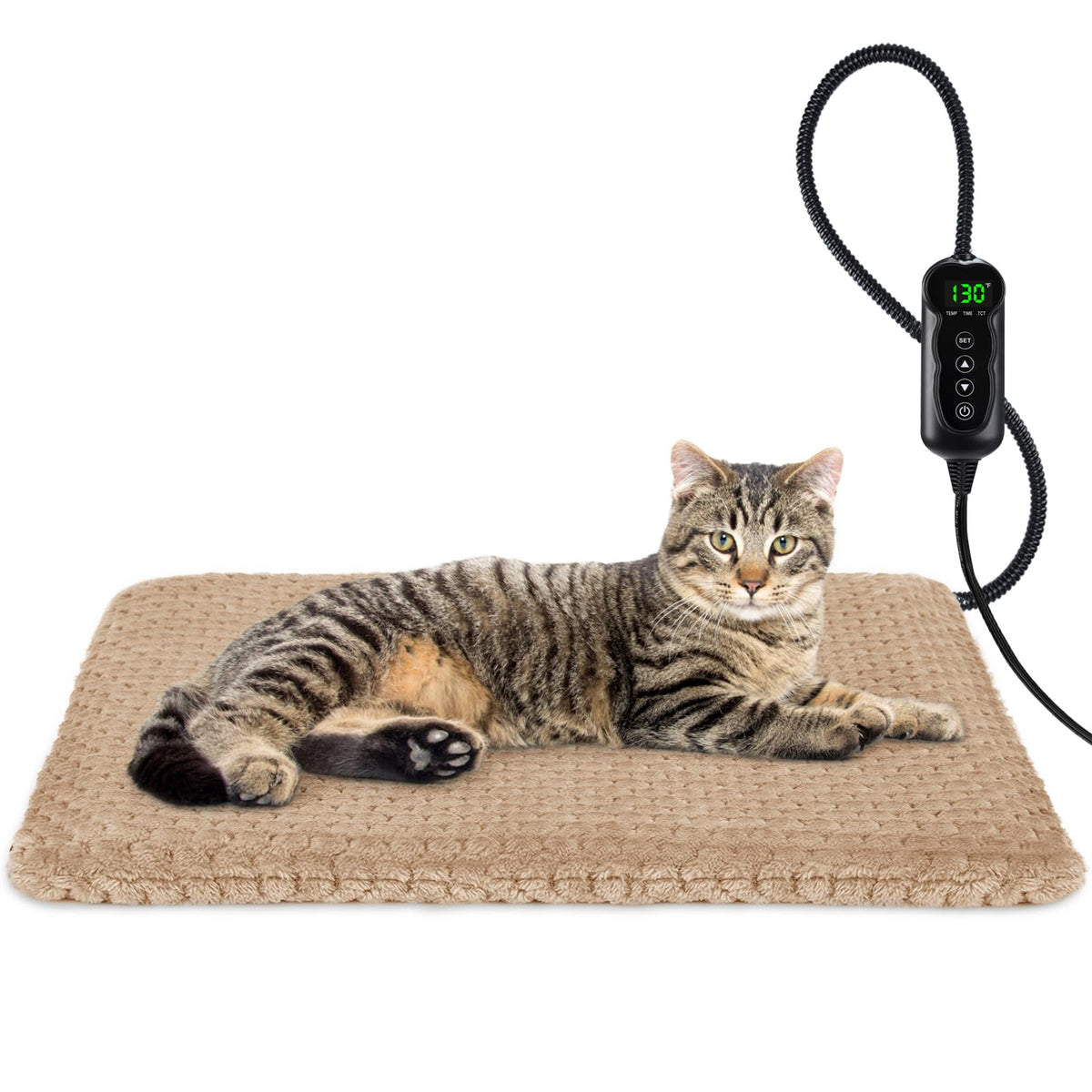 INVENHO Heated Cat Bed, Waterproof Adjustable Temperature Dog Cat Heating Pad with Timer, Indoor Pet Heating Pad for Cats Dogs Electric Pads for Dogs Cats, Pet Heated Pad (S: 18" x 16")