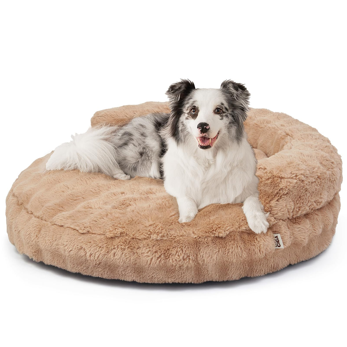 EHEYCIGA Dog Bed Medium Size Dog, Fluffy Small Dog Couch with Removable Washable Cover, Bolster Pet Sofa, Waterproof and Non-Slip, 30" x 30"x 8.5", Cream