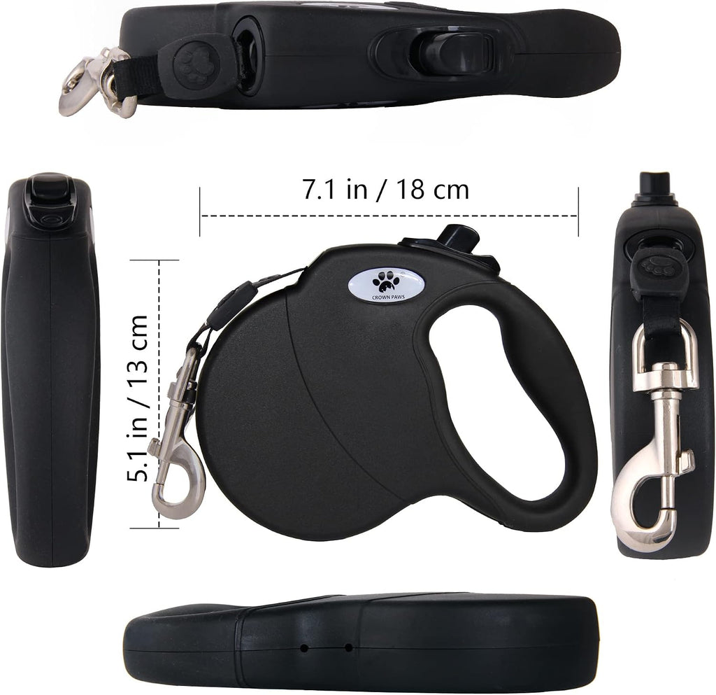 16ft Retractable Dog Leash for Large Breed Dogs up to 110 lbs with a Detachable Chew Proof Extender Wire Ropes (Black L)