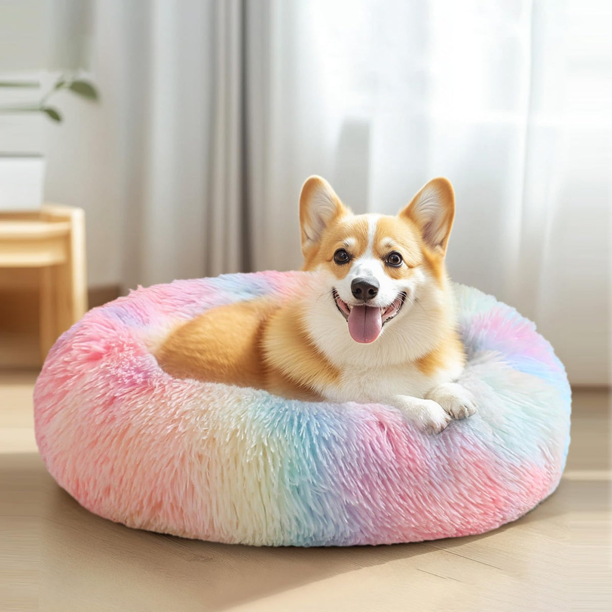 JOLLYVOGUE Small Dog Bed, Calming Dog Beds for Small Dogs & Indoor Cats - 20 Inches Donut Washable Cat Bed for Kittens & Puppies, Round Fluffy Plush Faux Fur Pet Beds(Smoke Grey)