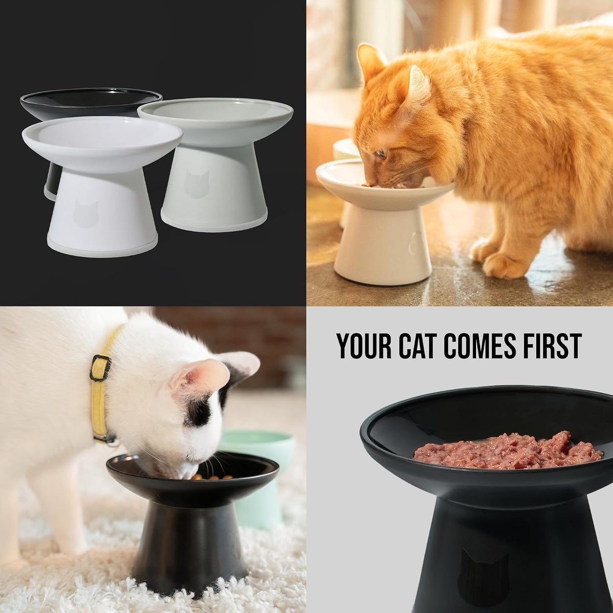 Necoichi BPA-Free Extra-Wide Elevated Cat Food Bowls, 2-Pack (Classic)