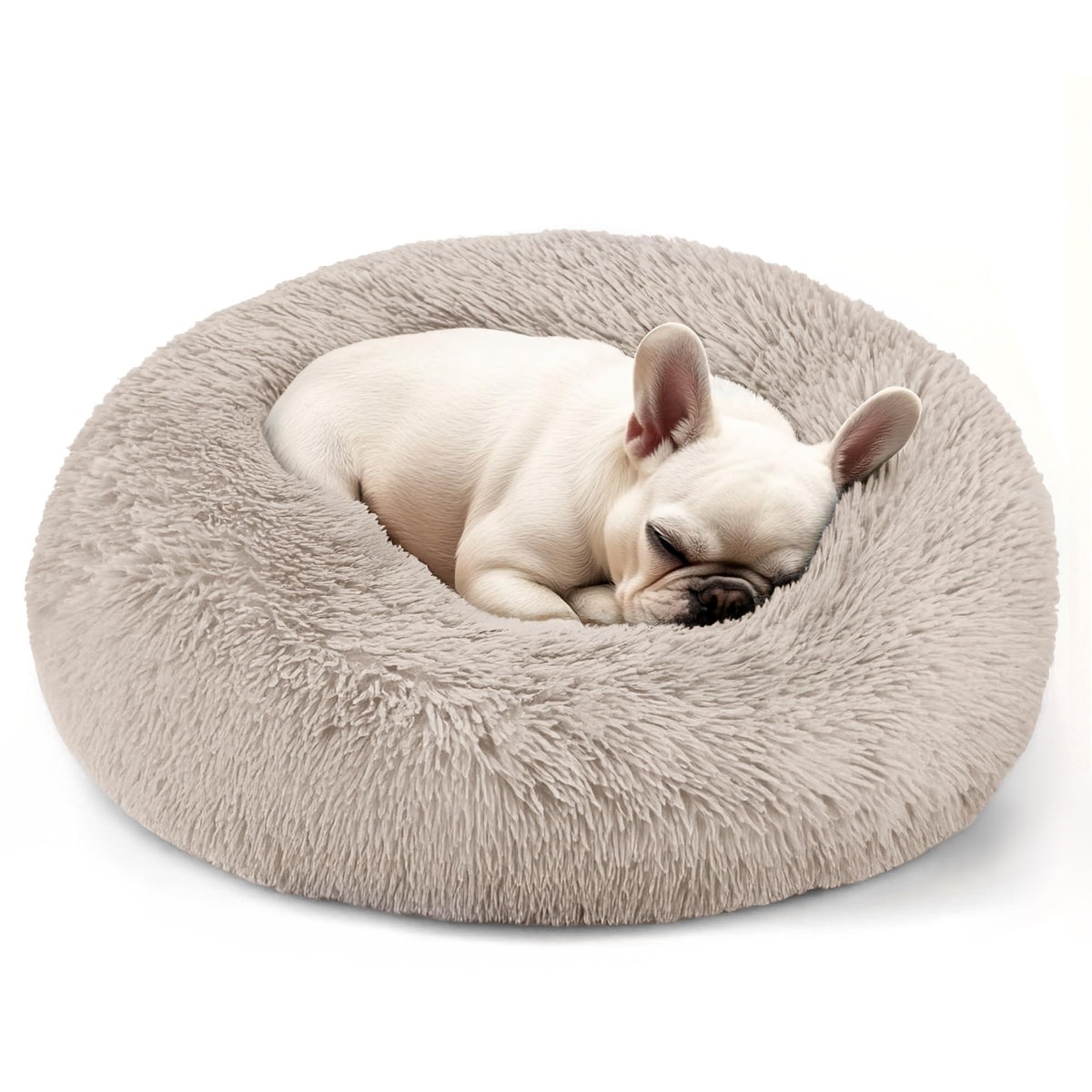 Hoewina Dog & Cat Bed for Indoor Cats, 20in Calming Donut Bed (Light Grey)