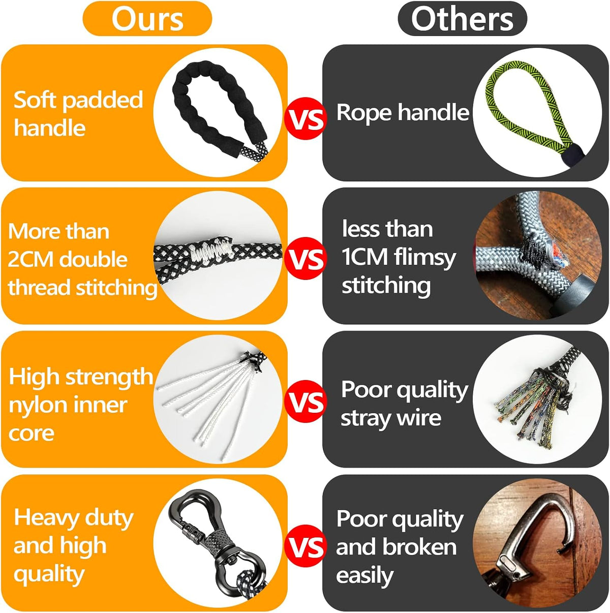 NTR Heavy Duty Dog Leash, 15FT Training Leash with Swivel Lockable Hook, Padded Handle and Highly Reflective Threads, Long Lead for Walking, Hunting, Camping, Backyard for Small Medium Large Dog