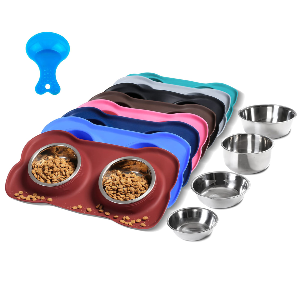 Hubulk Pet Dog Bowls 2 Stainless Steel Dog Bowl with No Spill Non-Skid Silicone Mat + Pet Food Scoop Water and Food Feeder Bowls for Feeding Small Medium Large Dogs Cats Puppies (S, Pink)