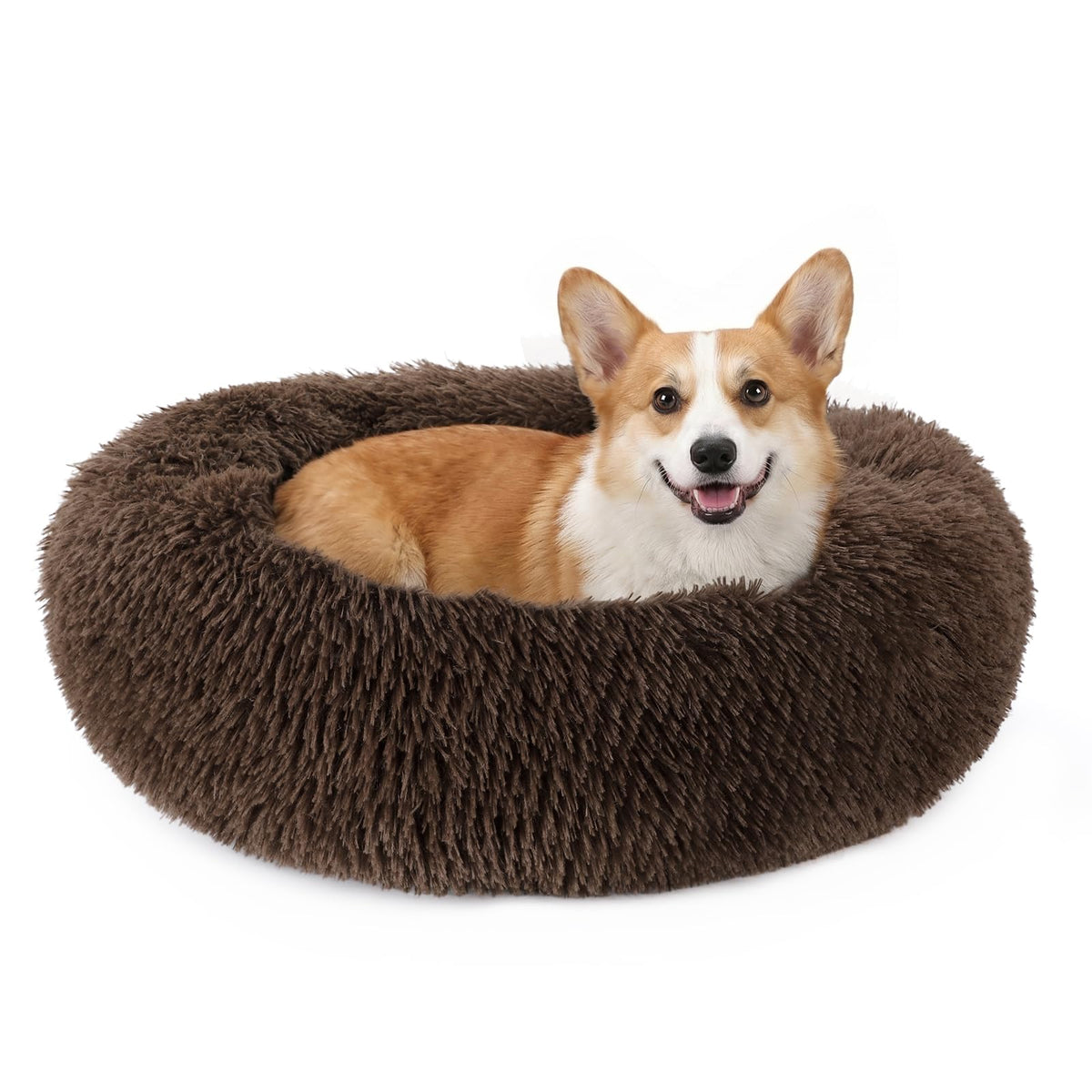 MIXJOY Orthopedic Dog Bed Comfortable Donut Cuddler Round Pet Beds Ultra Soft Washable Dog and Cat Cushion (20''/23''/30'') (23'', Brown)