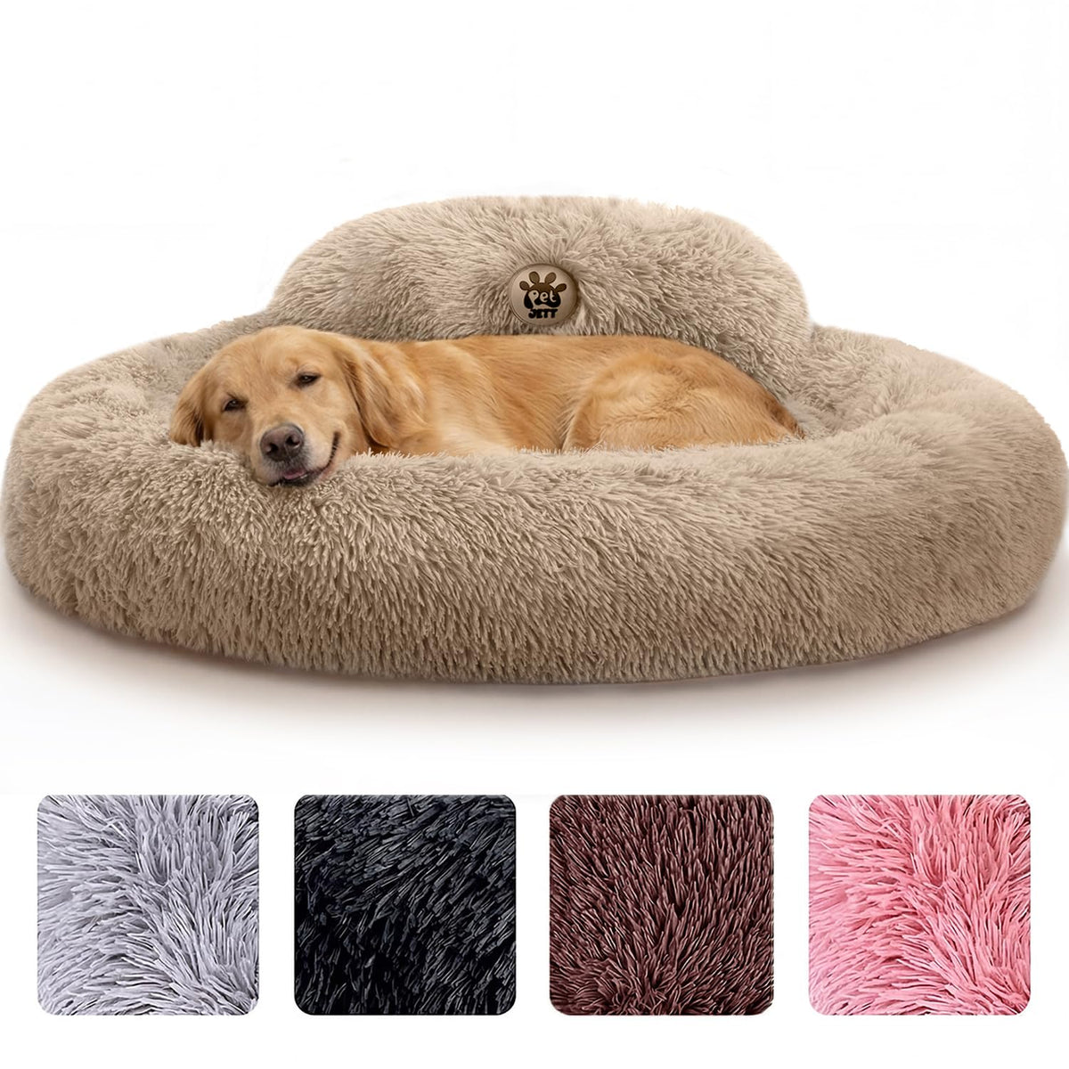 PetJett Calming Dog Bed Medium Size Dog - 30'' Donut Bed, Washable Dog Bed - Anti-Slip & Super Soft Fluffy Plush Round Dog Bed, Anti-Anxiety Premium Comfort Pet Bed, Fits Dogs Upto 45 lbs - Dark Grey