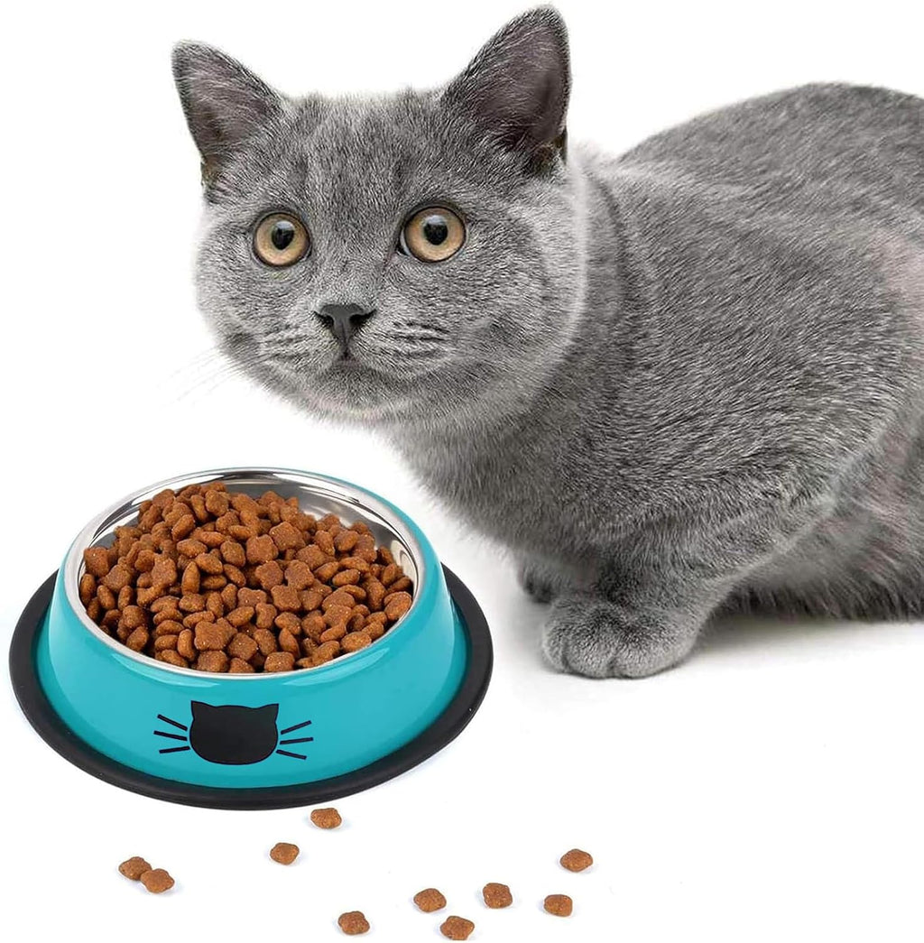 SUOXU Cat Bowls,Stainless Steel Cat Water Food Bowl,Puppy Feeding Bowl,Set of 3 Shallow Pet Bowl Rubber Base Non Slip Small Dogs Feeder Bowls