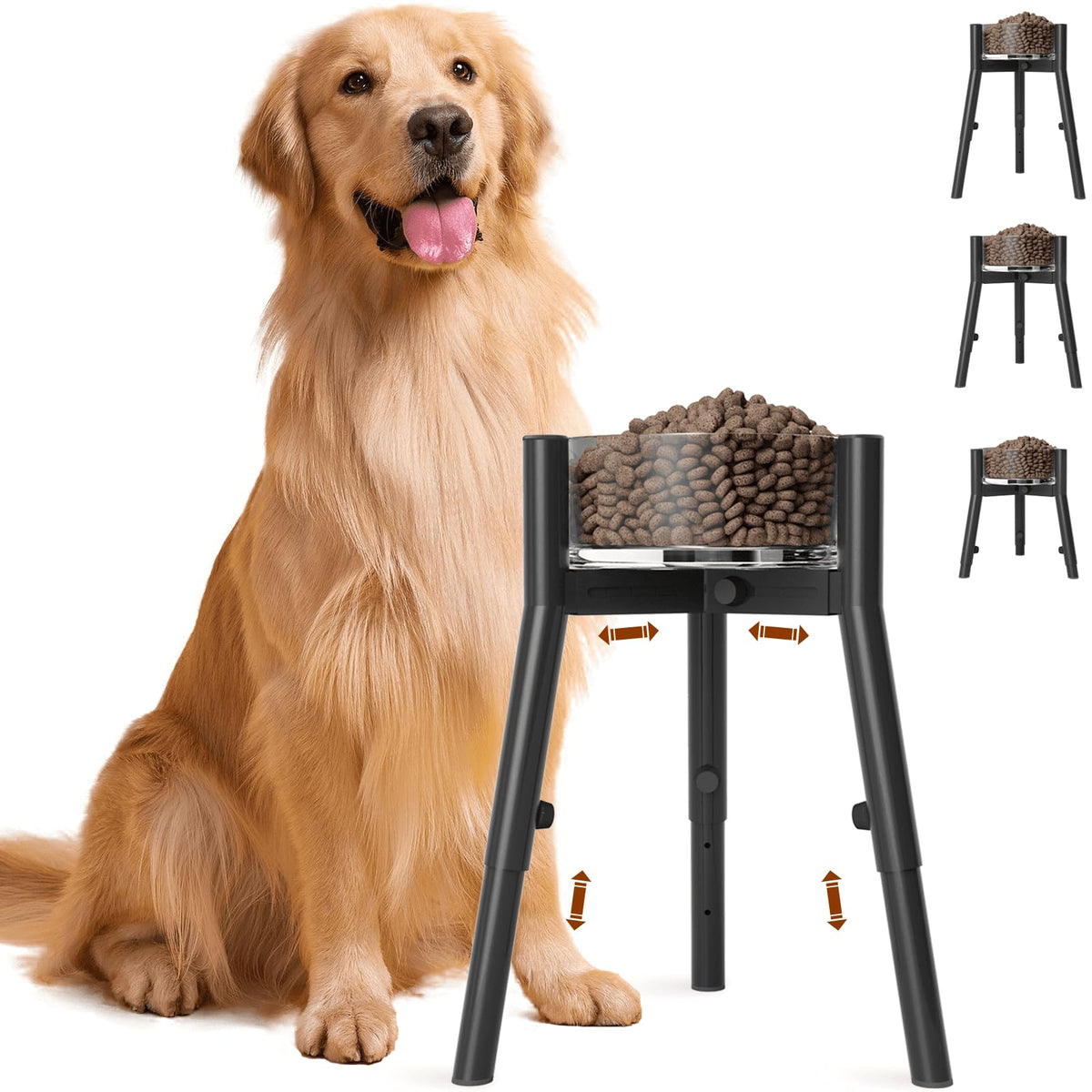 Dog Bowl Stand for Medium Large Dogs, Adjustable Width Elevated Dog Bowls 7-10.6", Raised Dog Food Water Bowls, 11 inch Tall Single Holder, Black,Bowl Not Included