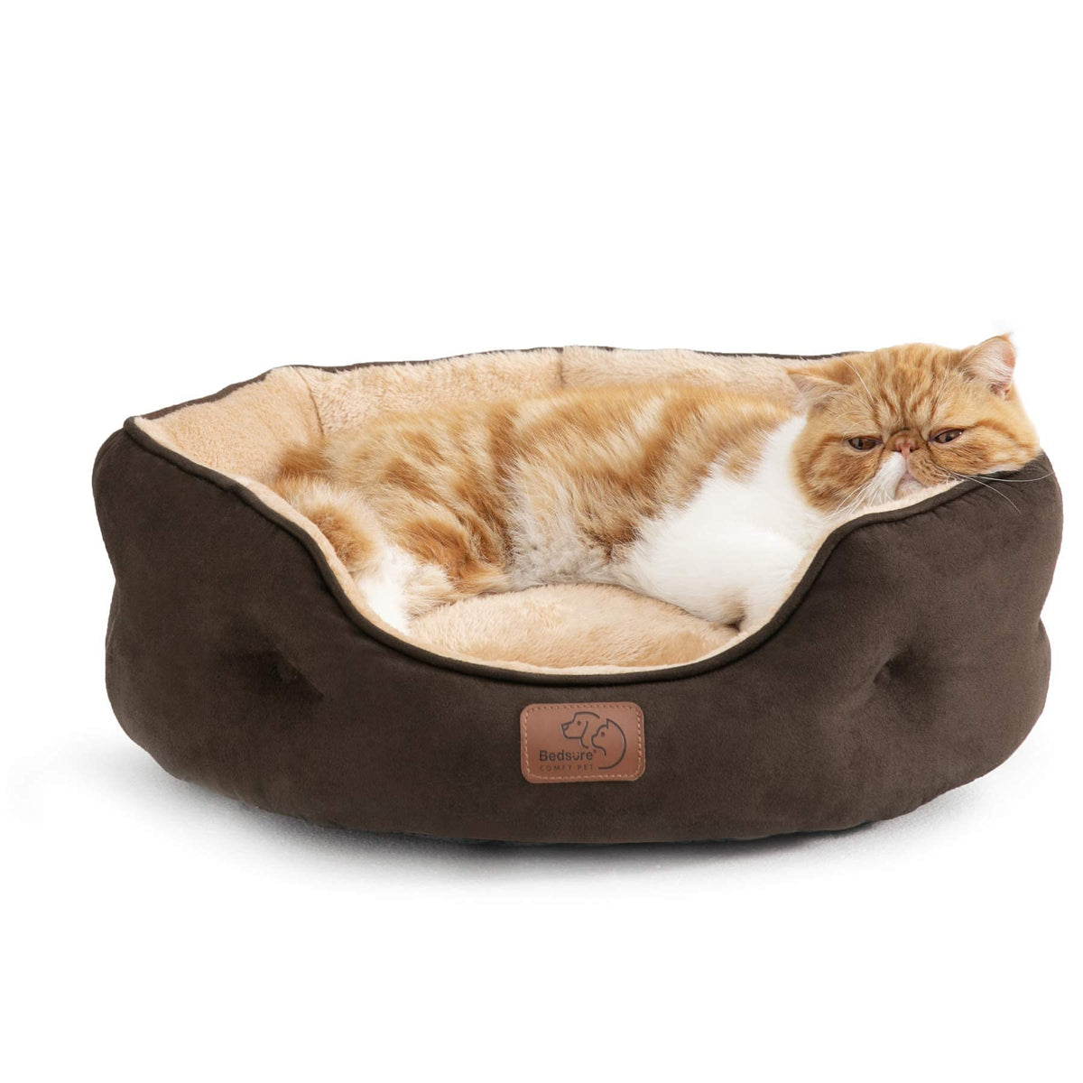 Bedsure Small Dog Bed Washable,Round Cat Beds for Indoor Cats,20in Camel