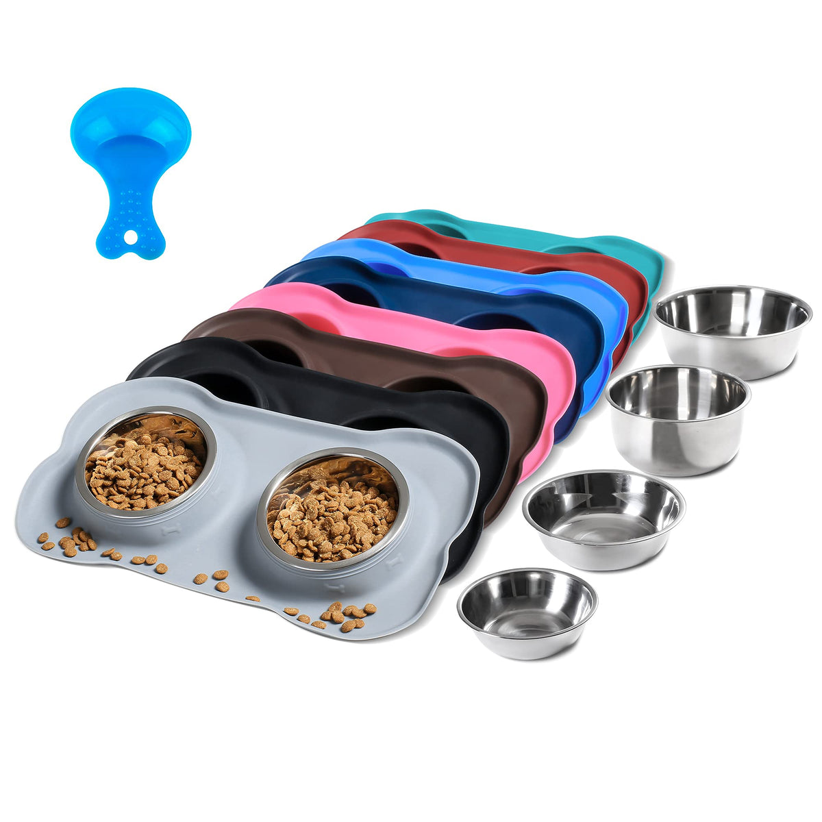Hubulk Pet Dog Bowls 2 Stainless Steel Dog Bowl with No Spill Non-Skid Silicone Mat + Pet Food Scoop Water and Food Feeder Bowls for Feeding Small Medium Large Dogs Cats Puppies (S, Pink)