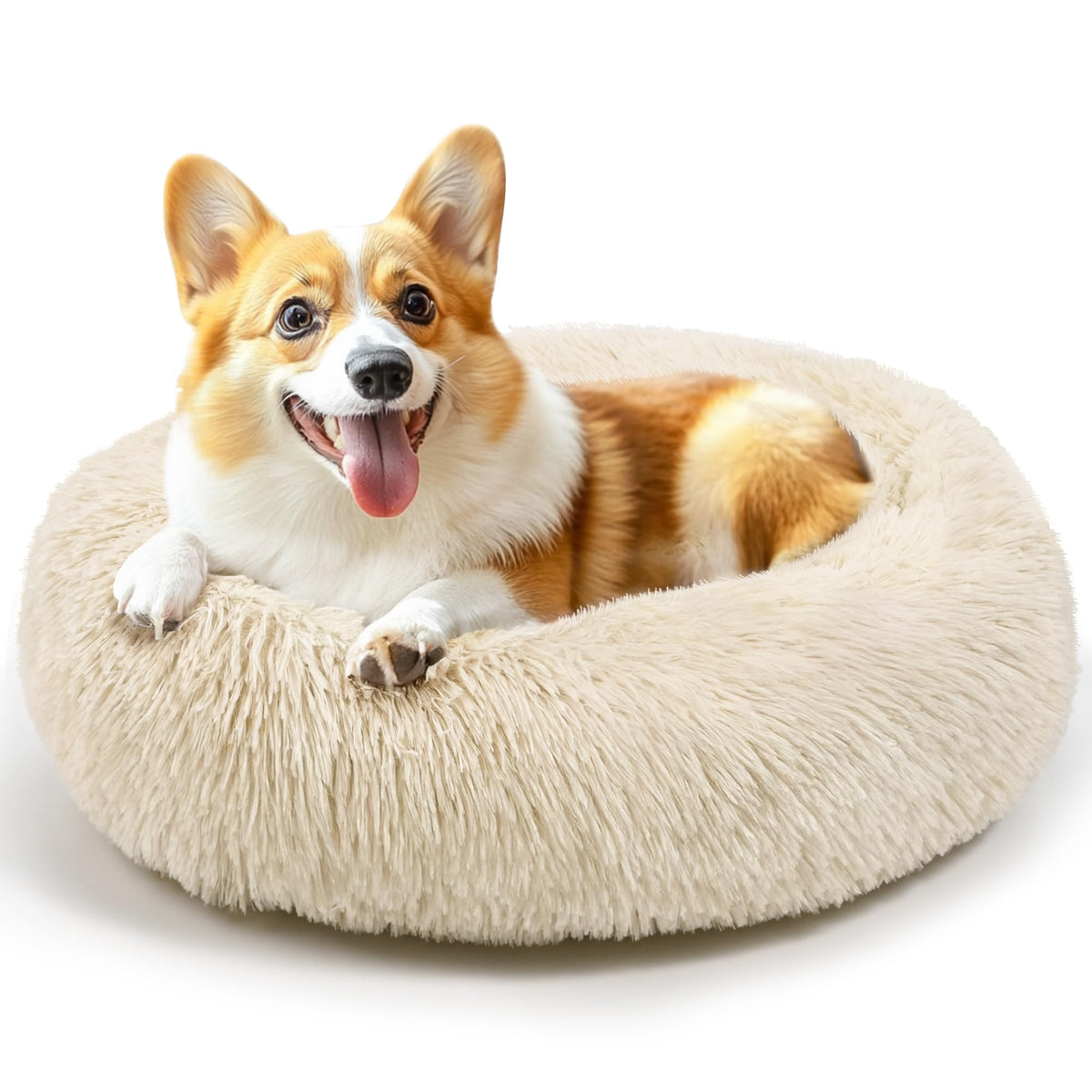 Hoewina Dog & Cat Bed for Indoor Cats, 20in Calming Donut Bed (Light Grey)