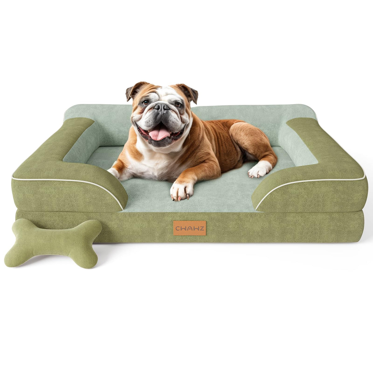 CWAWZ Extra Large Dog Bed, Orthopedic Dog Bed with Cooling Gel Memory Foam, Waterproof XL Pet Bed with Removable Washable Cover, 42" Pet Sofa Couch Dutch Velvet with Bone Toy, Light Gray