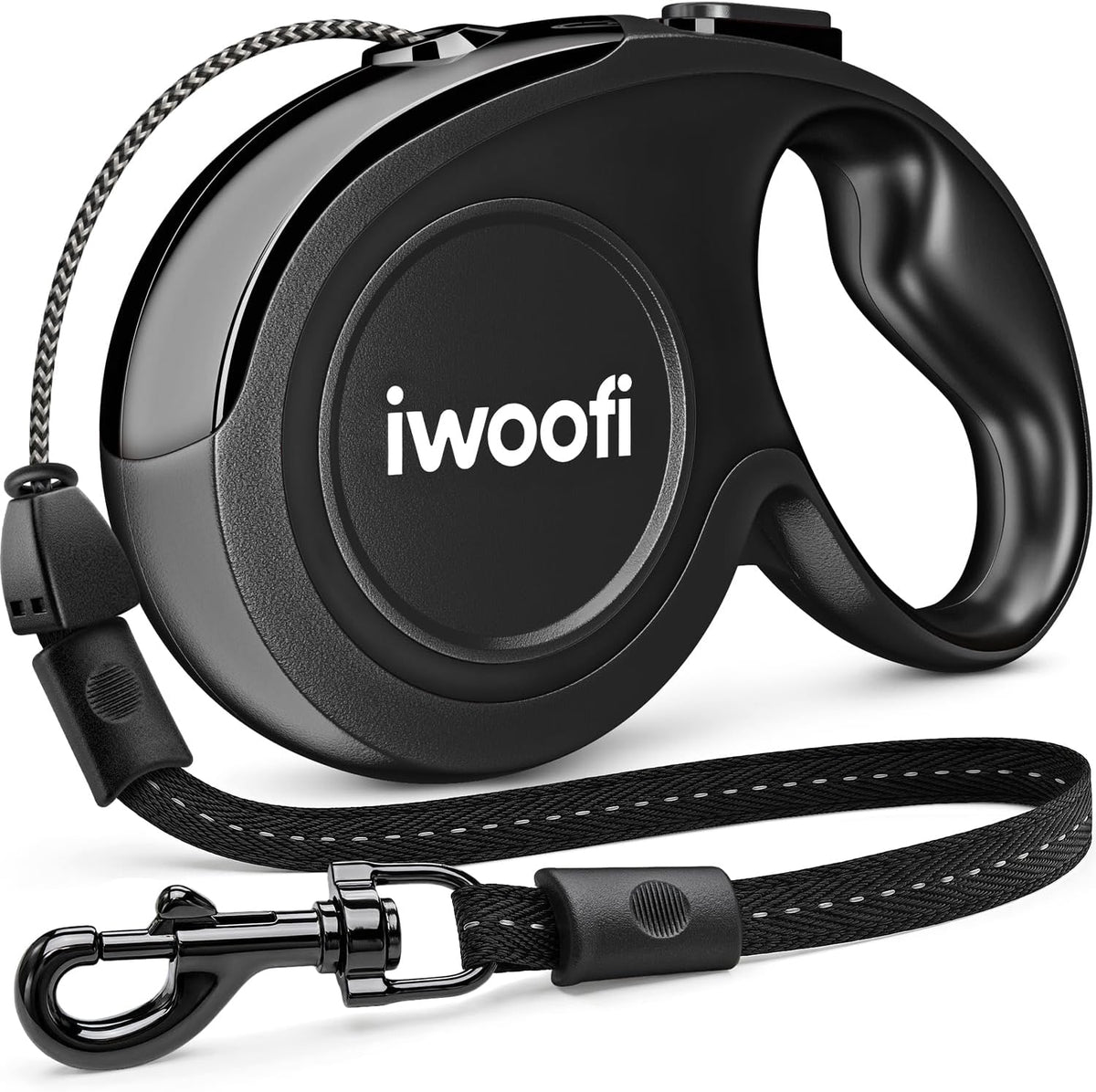 22.6 FT Retractable Dog Leash for Dogs 5-110 lbs–Reflective Leash with Reinforced Tape & Strong Cord–Quick Lock Button–360° Swivel System–Stainless Steel Spring–Comfortable Anti-Slip Handle BK