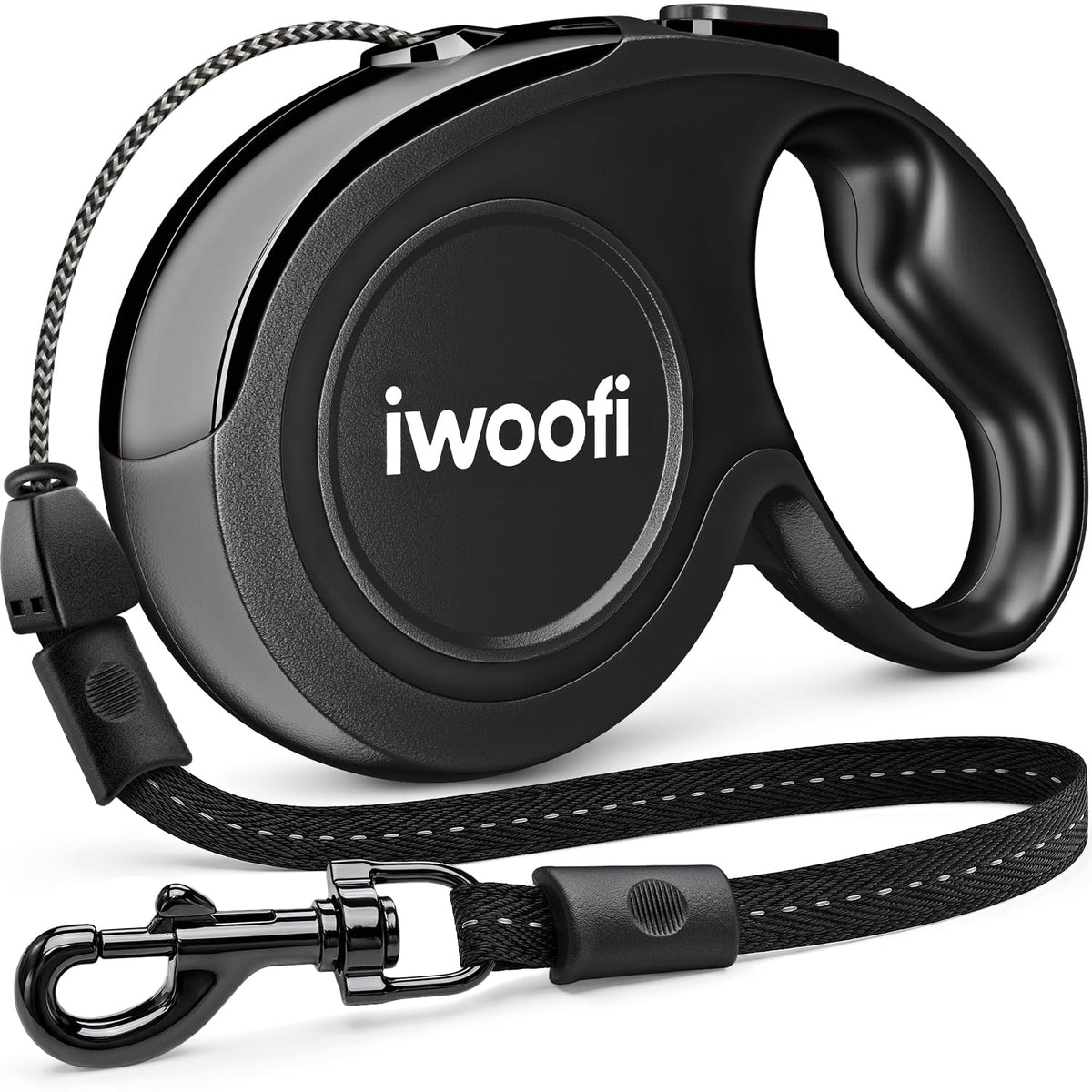 22.6 FT Retractable Dog Leash for Dogs 5-110 lbs–Reflective Leash with Reinforced Tape & Strong Cord–Quick Lock Button–360° Swivel System–Stainless Steel Spring–Comfortable Anti-Slip Handle BK
