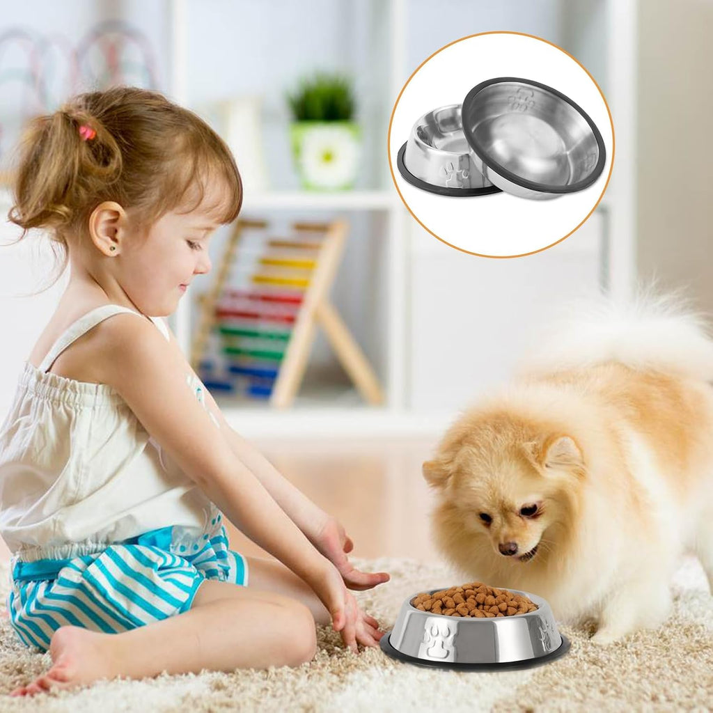 Stainless Steel Cat Bowl, 4 Pack Metal Dog Bowls for Food and Water, Non-Slip Pet Feeding Dish Bowl with Rubber Base for Indoor Cats Small Dogs