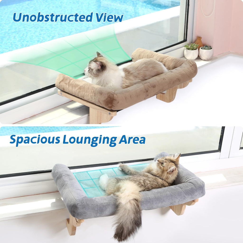 Zakkart Cat Perch for Windowsill with Bolsters (Dark Stained/Gray, L)