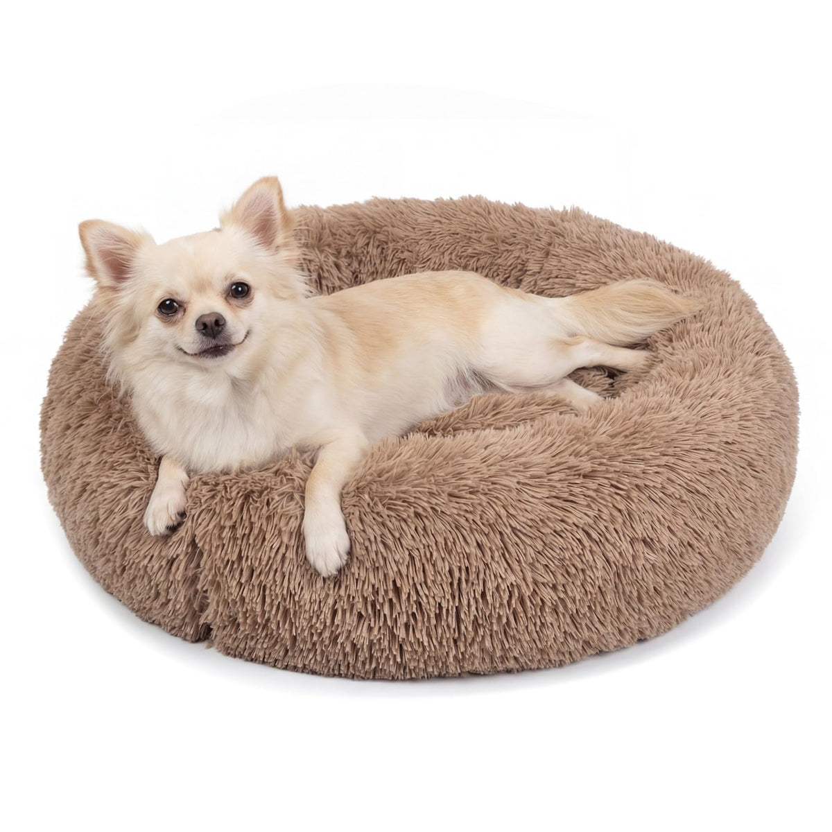 Small Calming Dogs Bed for Small Dogs Anti-Anxiety Machine Washable Fluffy Luxury Anti-Slip Waterproof Mute Base Warming Cozy Soft Pet Puppy Round Bed