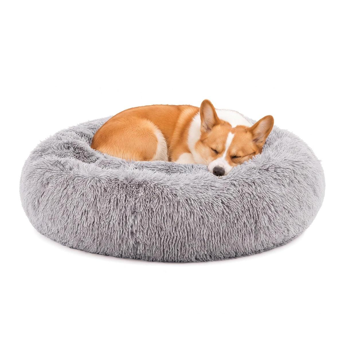 DUMOS 30.7 Inch Large Donut Dog Bed for Indoor Use, Fluffy Faux Fur Plush