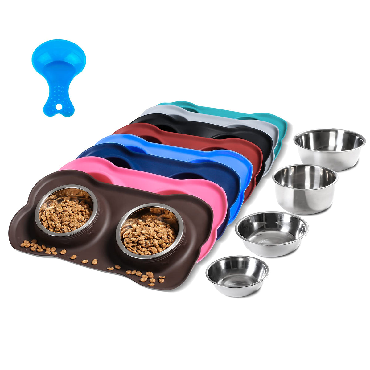 Hubulk Pet Dog Bowls 2 Stainless Steel Dog Bowl with No Spill Non-Skid Silicone Mat + Pet Food Scoop Water and Food Feeder Bowls for Feeding Small Medium Large Dogs Cats Puppies (S, Black)
