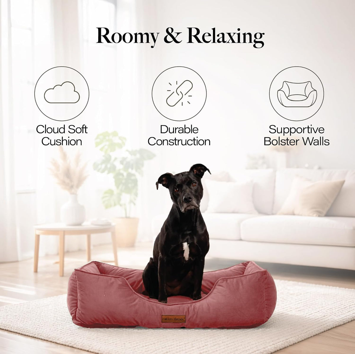 Modern Threads Luxury Dog Bed - Comfortable Tufted Velvet Cushion for Small to Large Dogs - Machine Washable - Durable & Cute Sleep Space for Pets - Pamper Your Pet with Cozy Beds - Rosewood