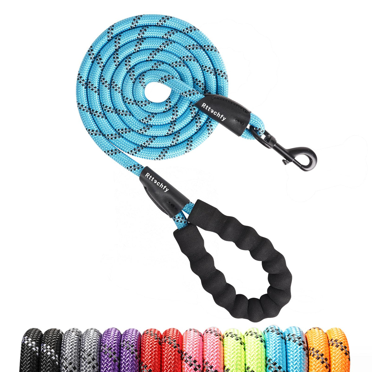Rttochfy Rope Dog Leash 2/4/5/6/8/10 FT with Comfortable Padded Handle and Highly Reflective Threads for Small Medium and Large Dogs Heavy Duty (1/2"-5 FT, Blue)