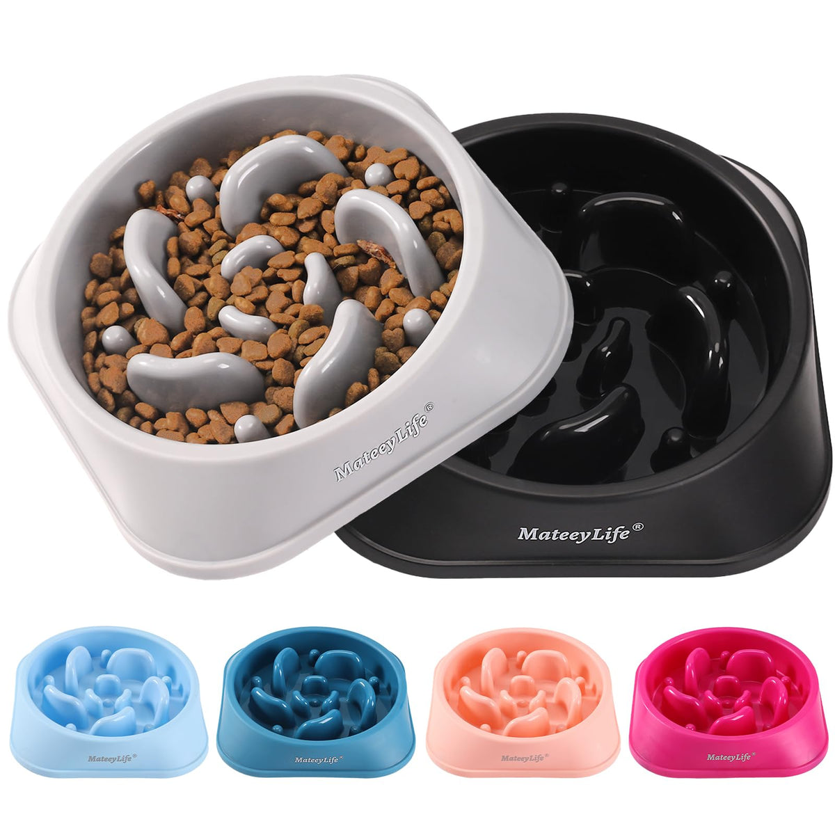 MateeyLife 2-Pack Slow Feeder Dog Bowls, 2 Cups, Dog Puzzle Feeder Bowl