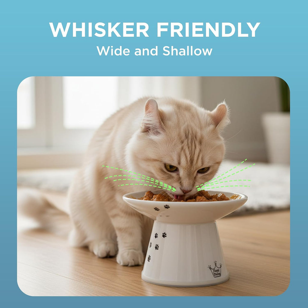 Necoichi Ceramic Extra-Wide Elevated Cat Food Bowl (Cat, Extra Wide)