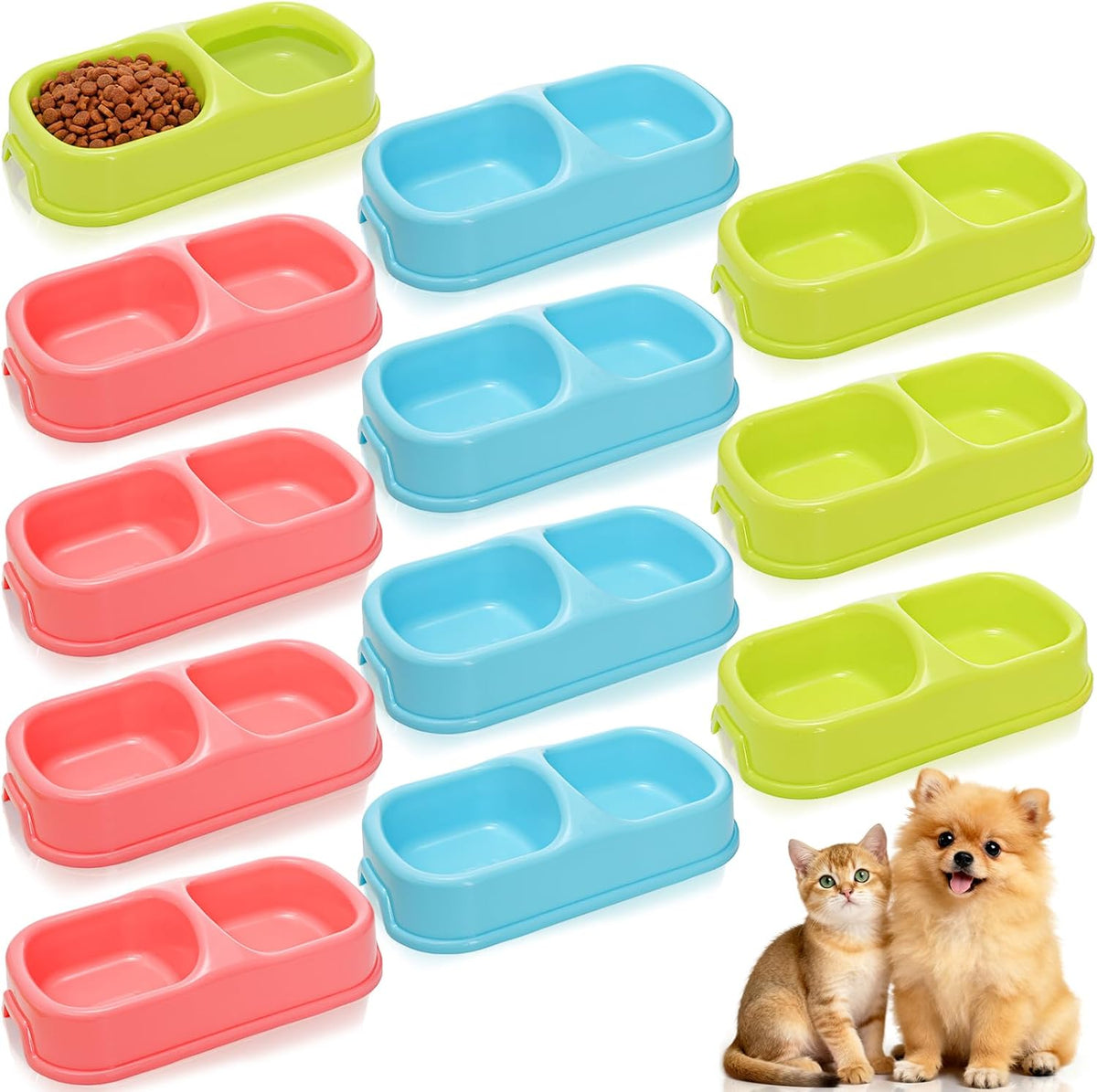 12 Pieces Plastic Double Cat Bowls, Dog Food Water Bowl Set