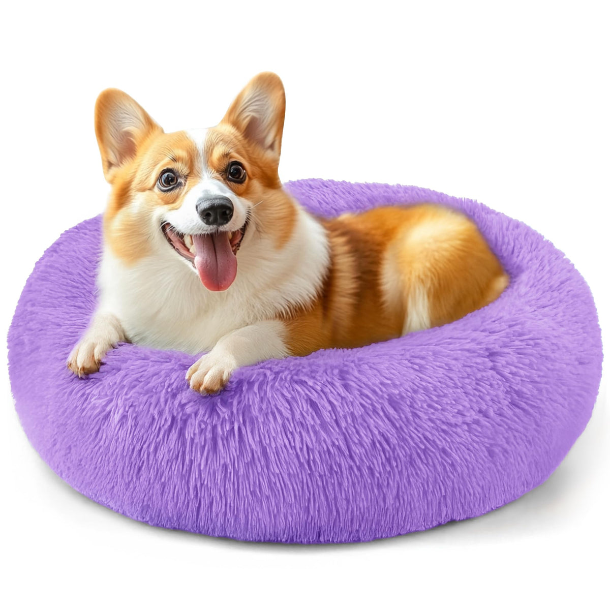 Hoewina Dog & Cat Bed for Indoor Cats, 20in Calming Donut Bed (Light Grey)